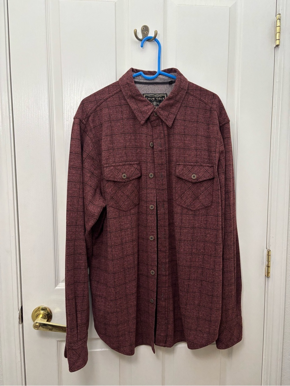 True Grit Men's Maroon Plaid Button-Down Shirt